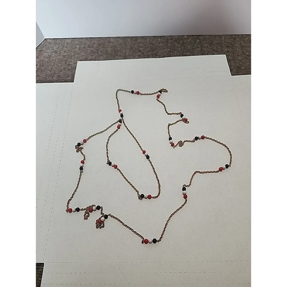 Vintage Red White And Blue 34‎ Inch Chain Necklace Or Bracelet